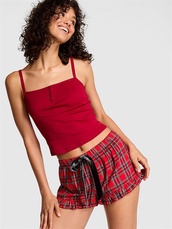 Pink Flanel Fırfırlı Pijama Sortu