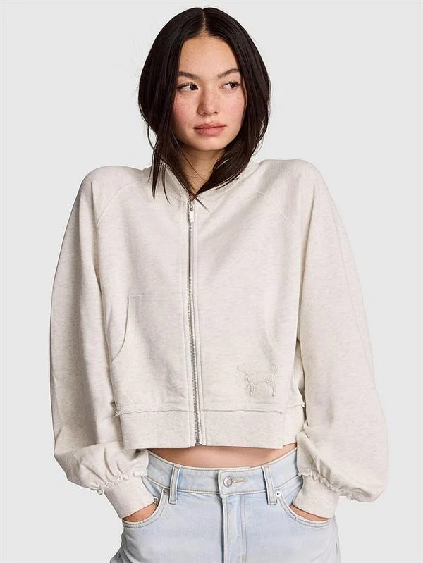 Pink Kampus Dik Yaka Fermuarli Sweatshirt ön görünüm