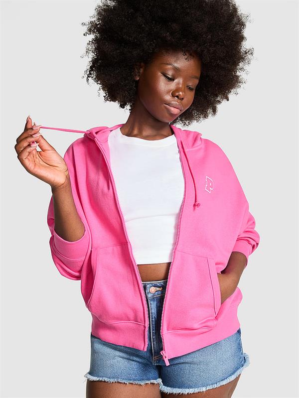 Pink Ivy Kampus Fermuarli Kapusonlu Polar