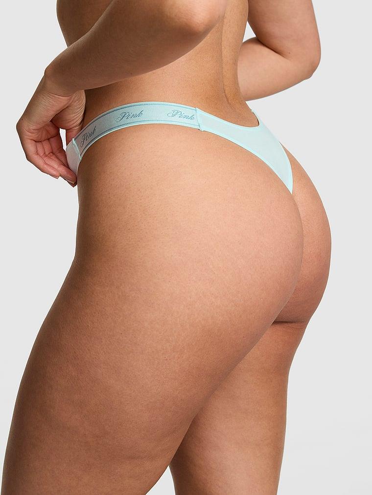 Pink Logolu Pamuklu Derin Bacak Kesim Tanga arka görünümü