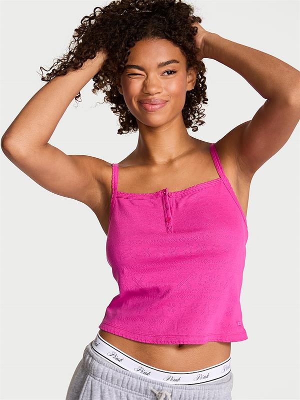 Pink Pointelle Henley Atlet
