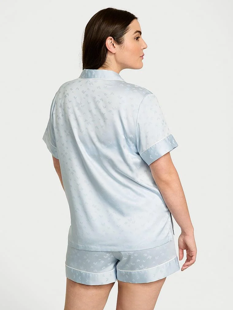 Glazed Saten Sortlu Pijama Takimi arka görünüm