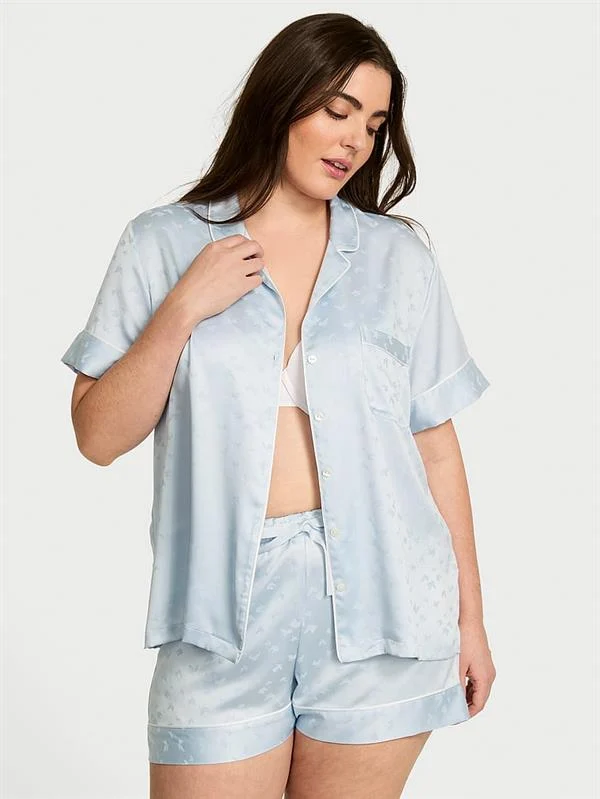 Glazed Saten Sortlu Pijama Takimi ön görünüm