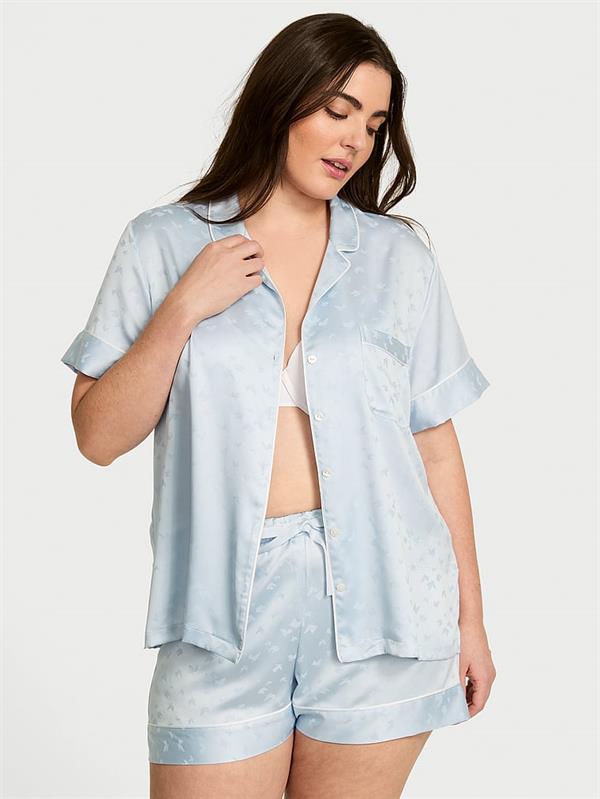 Glazed Saten Sortlu Pijama Takimi