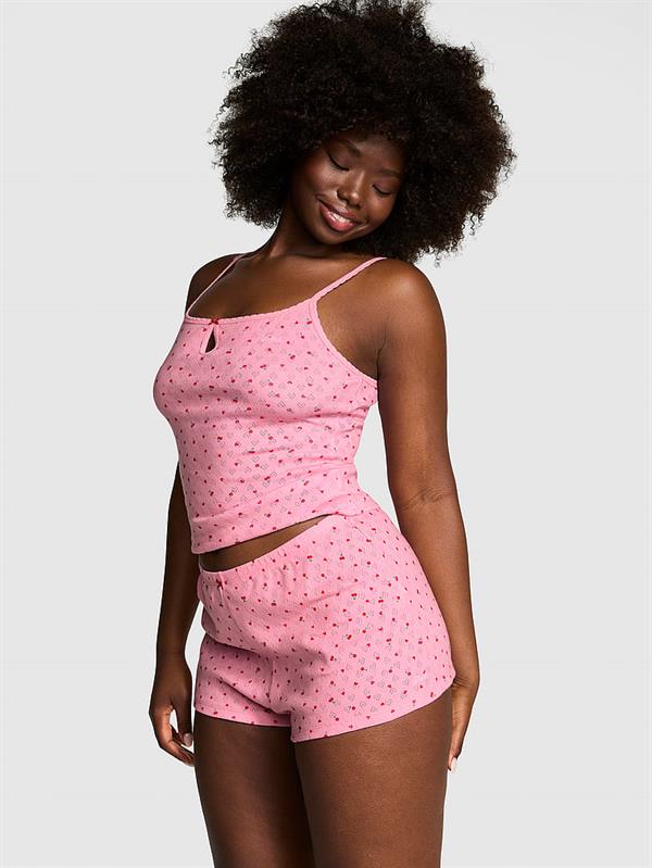 Pink Pamuklu Heart Pointelle Pijama Sortu