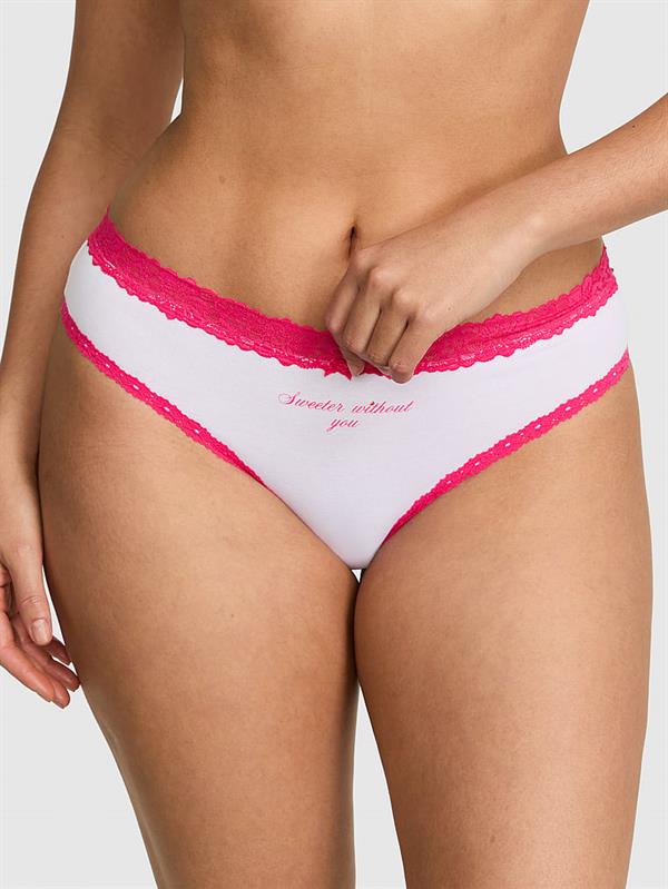 Pink Pamuklu Dantel Detayli Cheeky Kulot