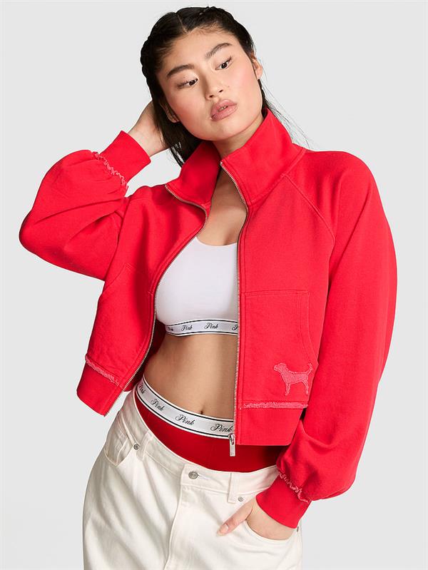 Pink Kampus Dik Yaka Fermuarli Sweatshirt