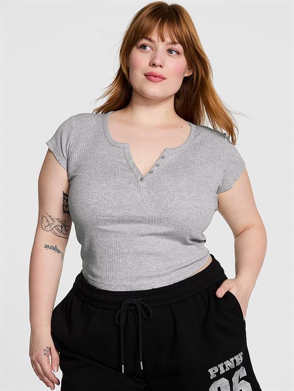 Pink Ribanali Henley Tisort ön görünüm
