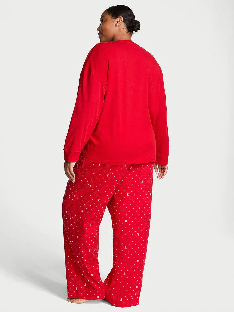 Flanel Uzun Kollu Tisort Pijama Takimi arka görünüm