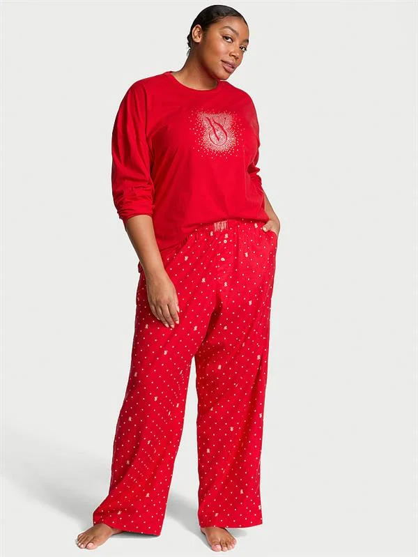 Flanel Uzun Kollu Tisort Pijama Takimi