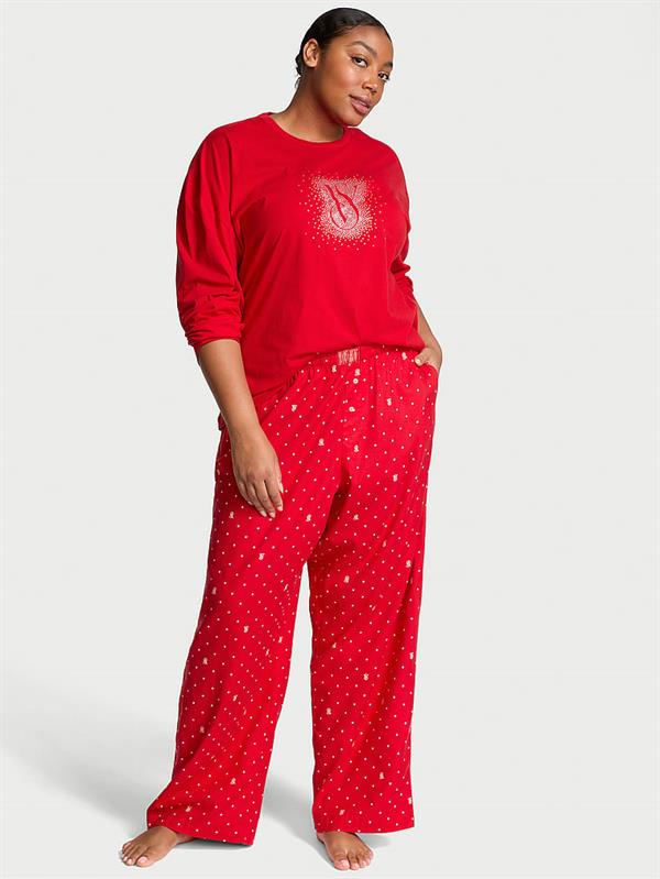 Flanel Uzun Kollu Tisort Pijama Takimi
