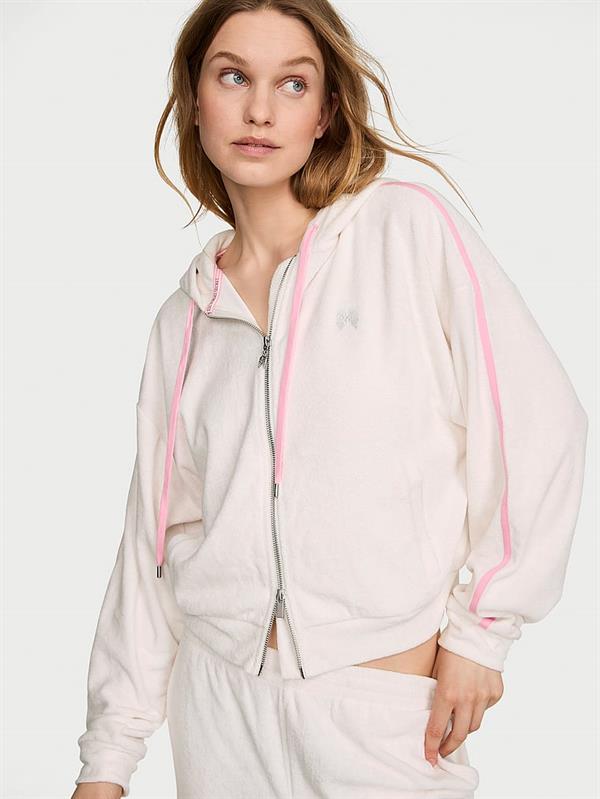 Micro Terry Fermuarli Kapusonlu Sweatshirt ön görünüm