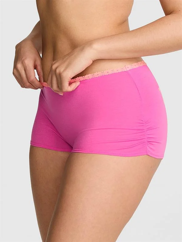 Pink Pamuklu Boyshort Kulot