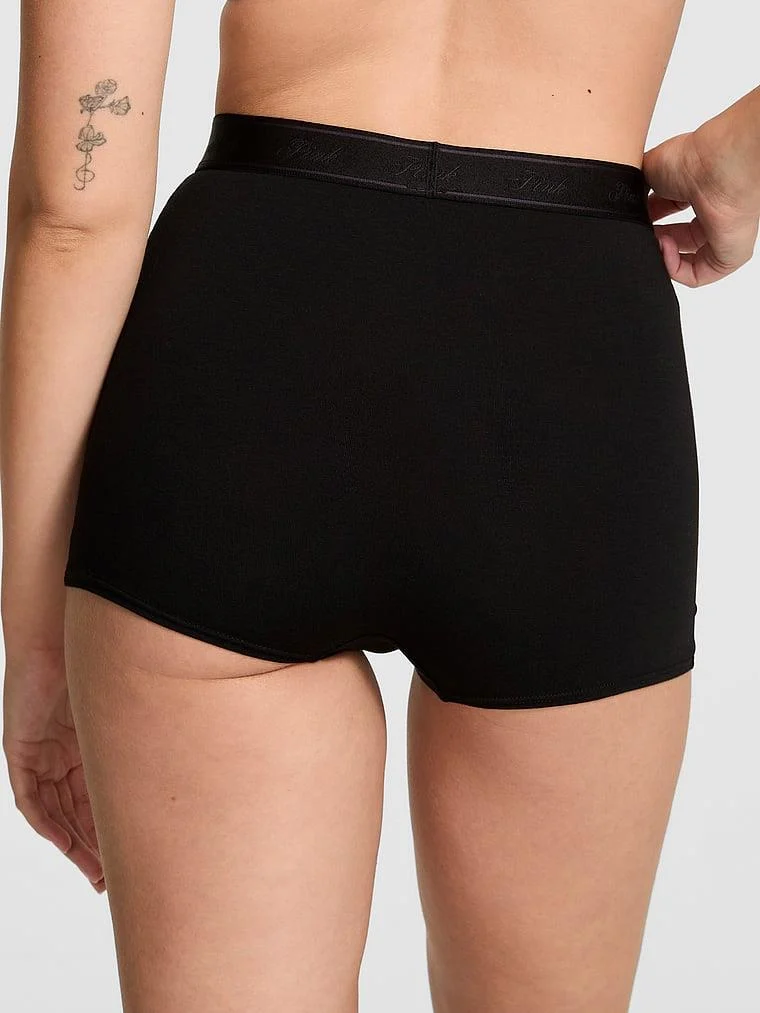 Pink Logolu Pamuklu Yüksek Bel Boyshort Kulot arka görünüm