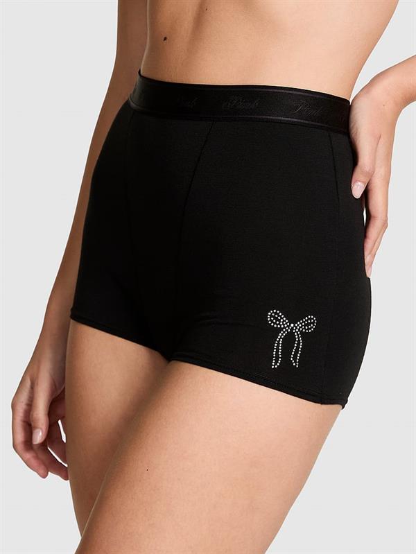 Pink Logolu Pamuklu Yüksek Bel Boyshort Kulot