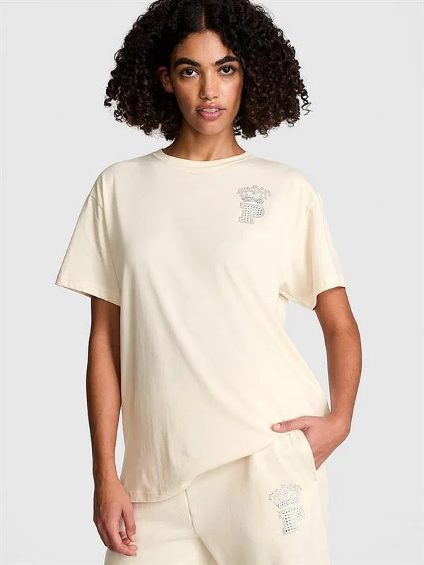 Pink Oversize Kısa Kollu Kampus Tisort