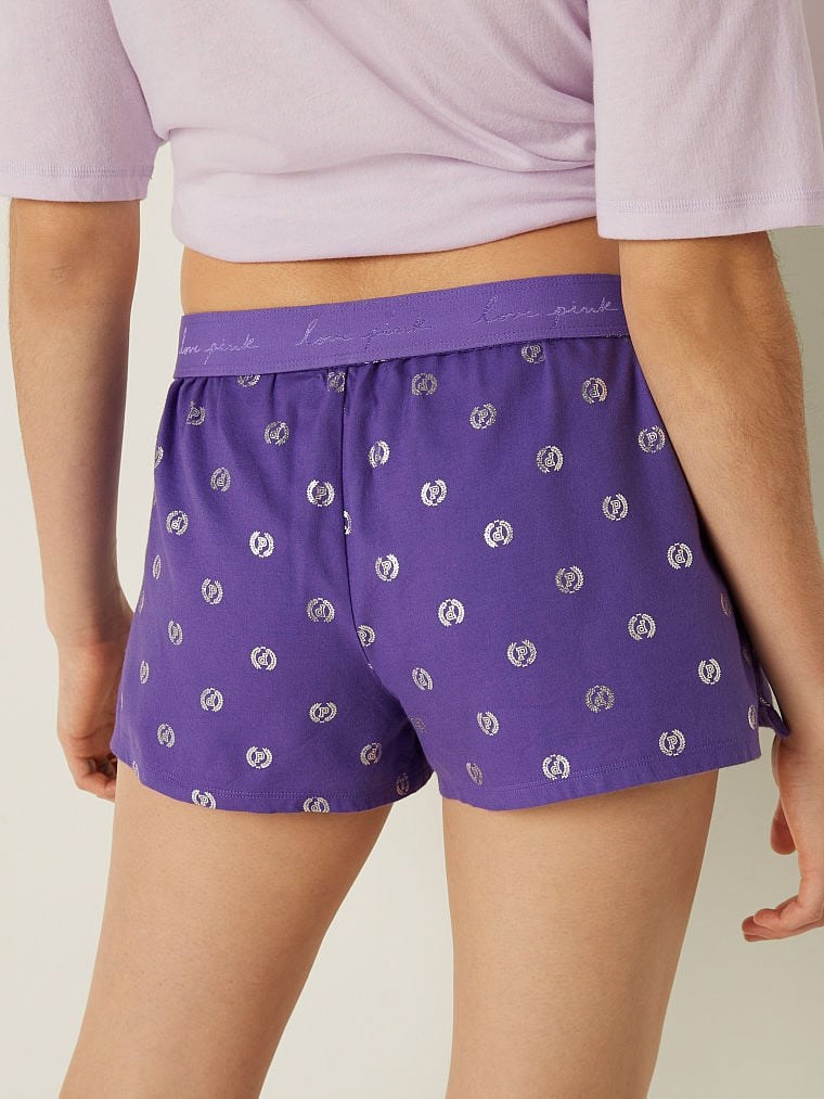 Pink Flannel Boxy Pajama Shorts arka görünümü