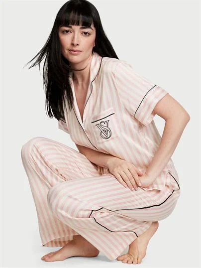 Saten Kısa Kollu Pijama Takimi ön görünüm