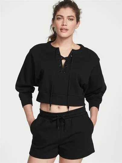 Bisiklet Yaka Baglama Detayli Pamuklu Sweatshirt