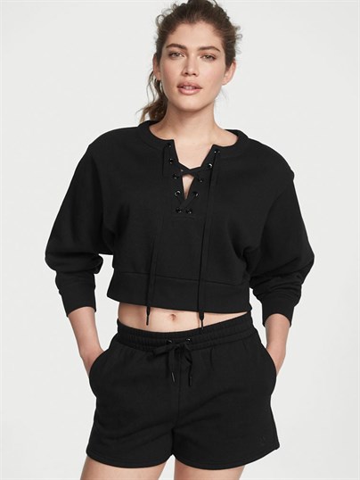 Bisiklet Yaka Baglama Detayli Pamuklu Sweatshirt