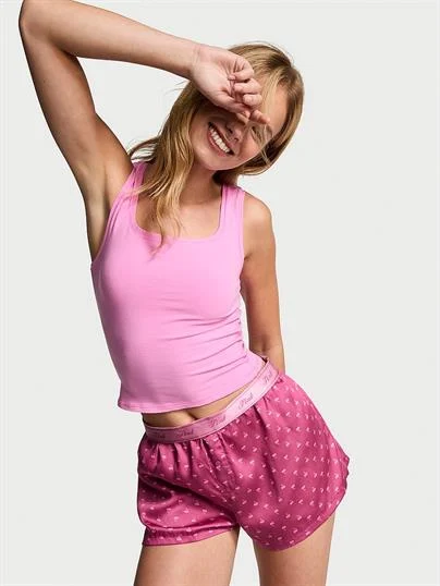 Pink Tencel Boxy Pijama Sortu ön görünüm