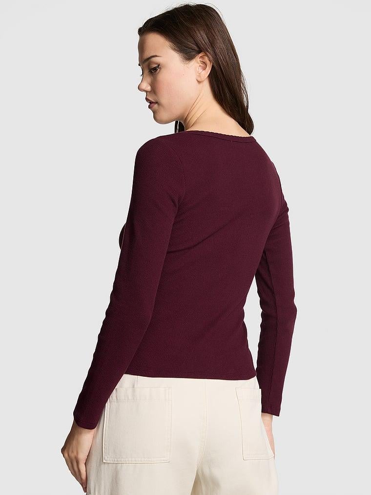 Pink Termal Henley Pijama Ustu arka görünüm