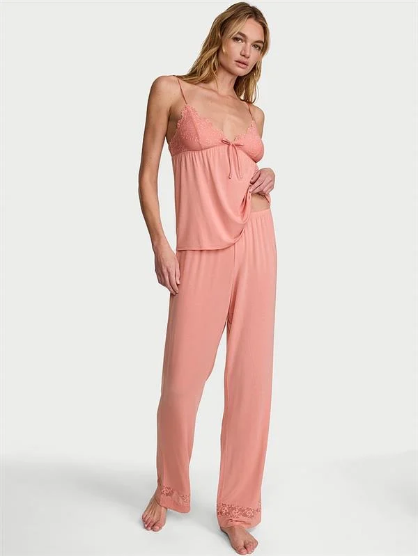 Sosoft Modal Dantelli Askili Bluz Ve Pijama Alti