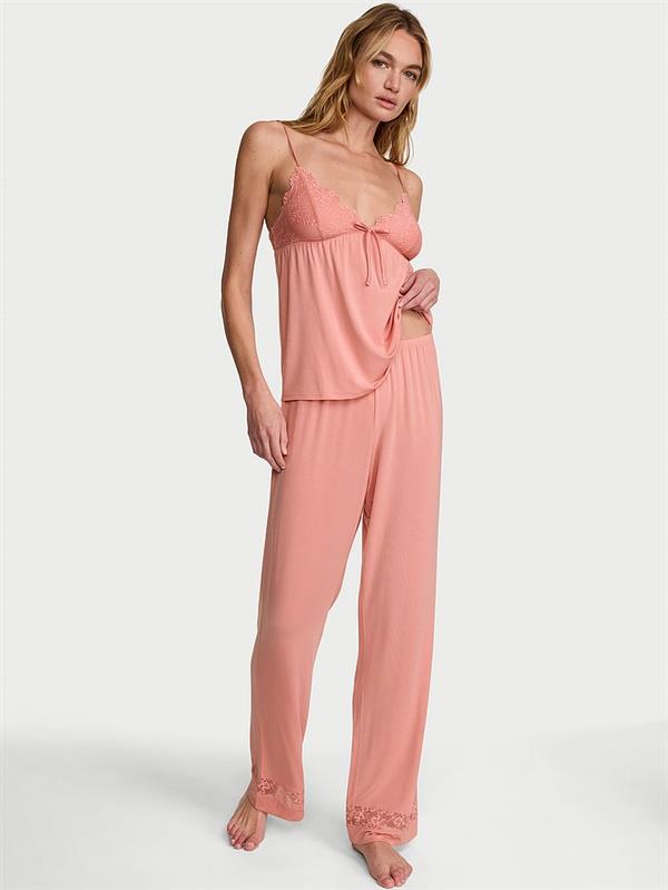Sosoft Modal Dantelli Askili Bluz Ve Pijama Alti