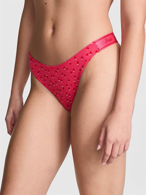 Pink Logolu Pamuklu Derin Bacak Kesim Tanga