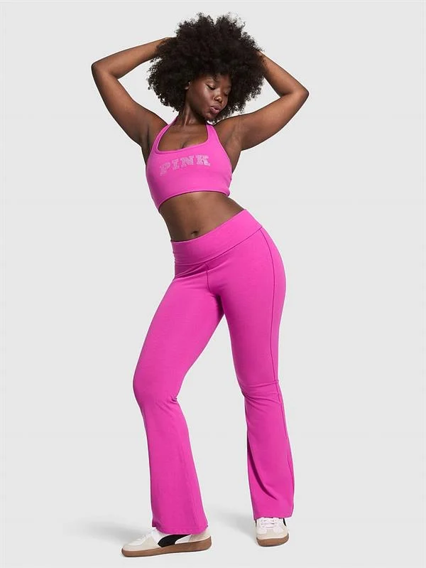 Pink All Day Beli Katlanabilen Pamuklu Flare Tayt