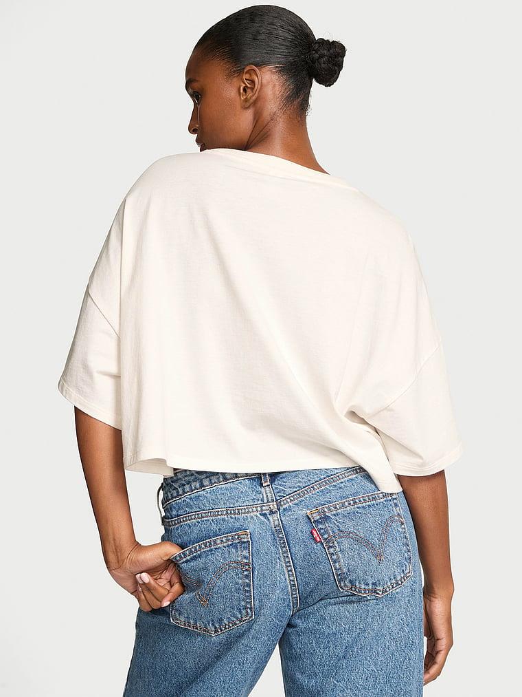 Logolu Pamuklu Oversize Crop Tisort arka görünüm