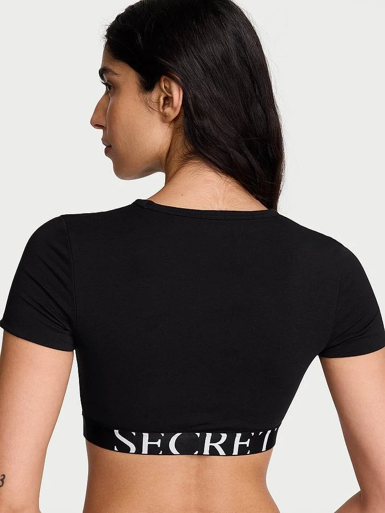 Pamuklu Kısa Kollu Bralet Crop Ust arka görünüm