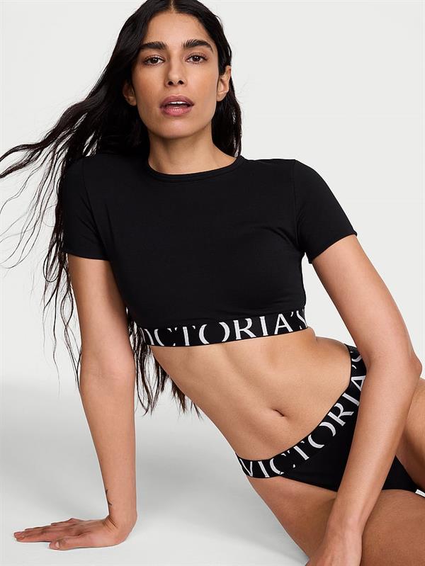 Pamuklu Kısa Kollu Bralet Crop Ust ön görünüm