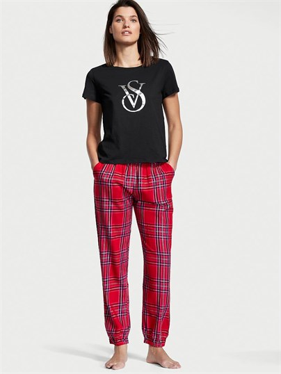 Victorias Secret Flanel Jogger Tee Jama