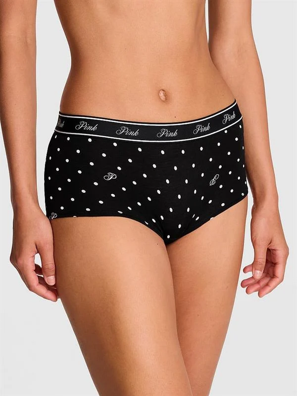 Pink Logolu Pamuklu Boyshort Kulot