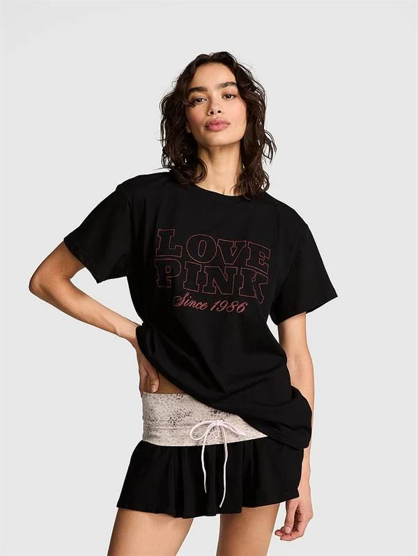 Pink Oversize Kısa Kollu Kampus Tisort