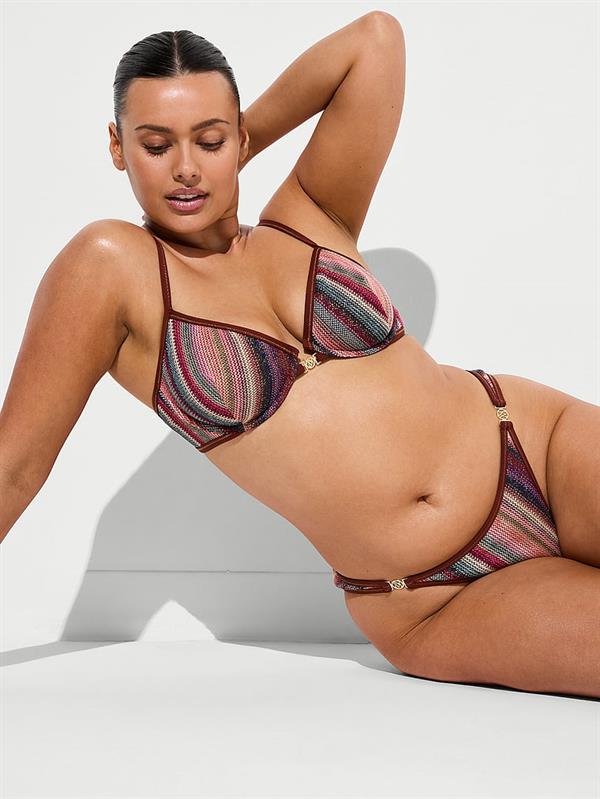 Işıltılı Cizgili Balkonet Bikini Ustu