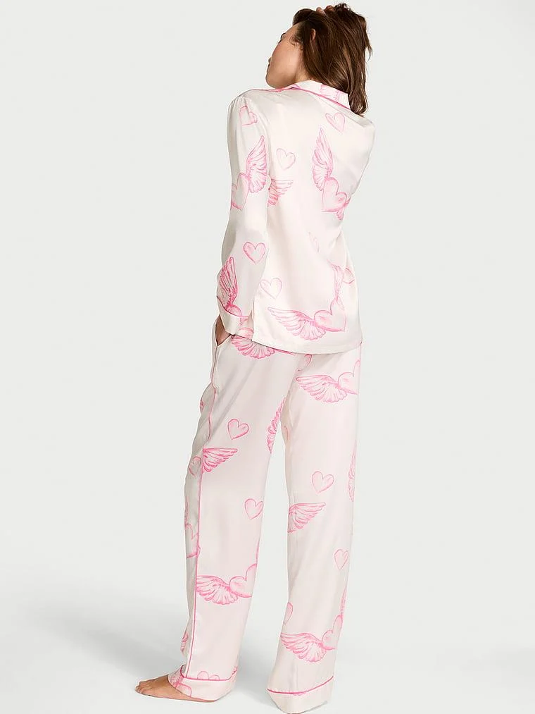 Parlak Saten Uzun Pijama Takimi arka görünüm