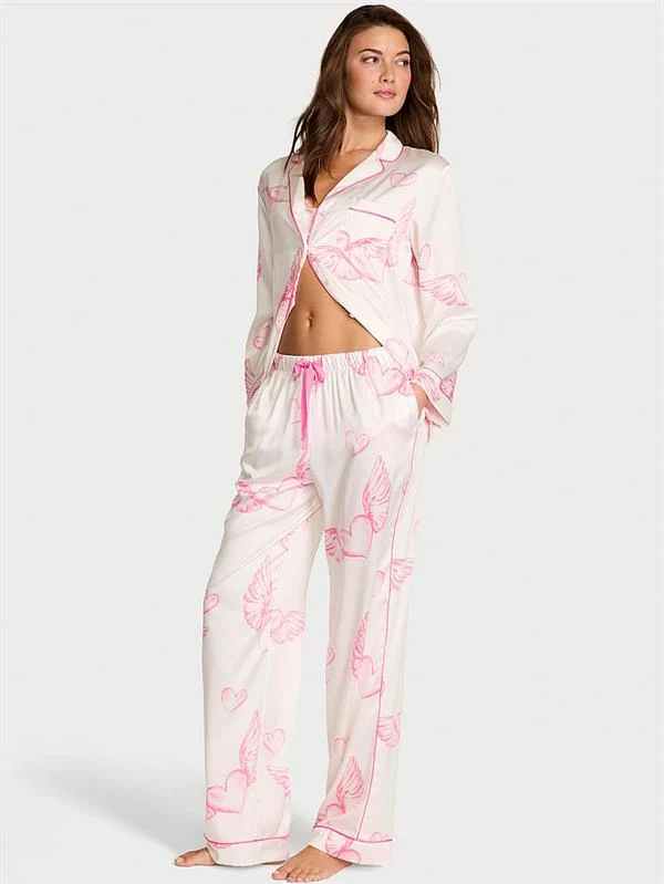 Parlak Saten Uzun Pijama Takimi
