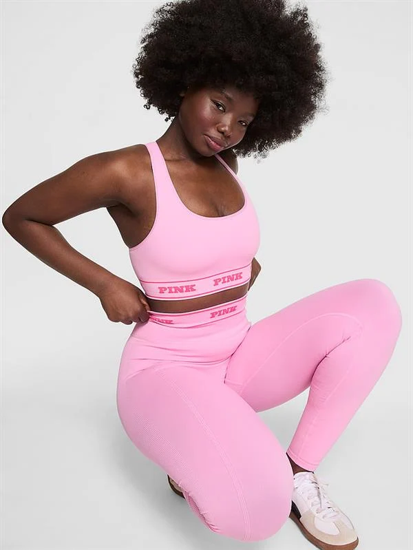 Pink Seamless Klasik Logo Detayli Tayt