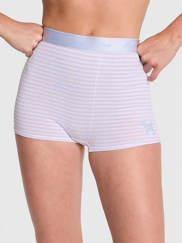 Pink Logolu Pamuklu Yüksek Bel Boyshort Kulot