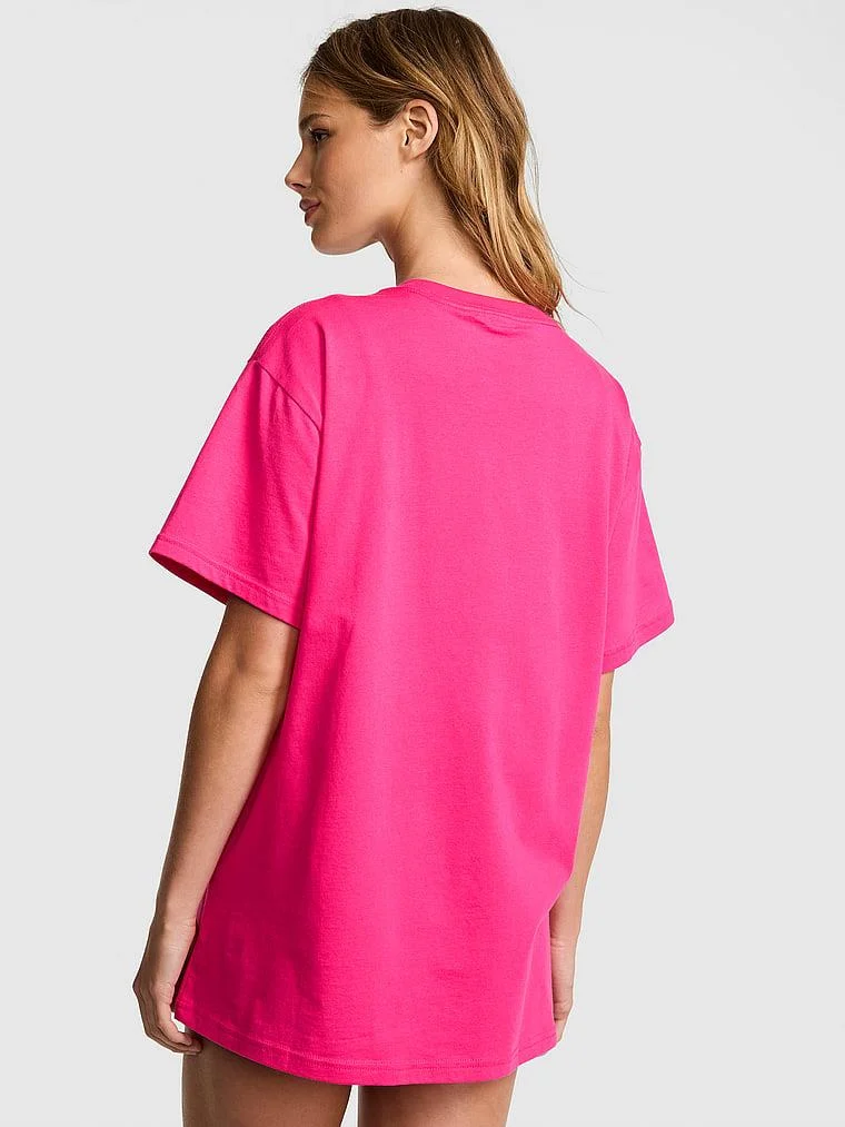 Pink Oversize Kısa Kollu Kampus Tisort arka görünümü