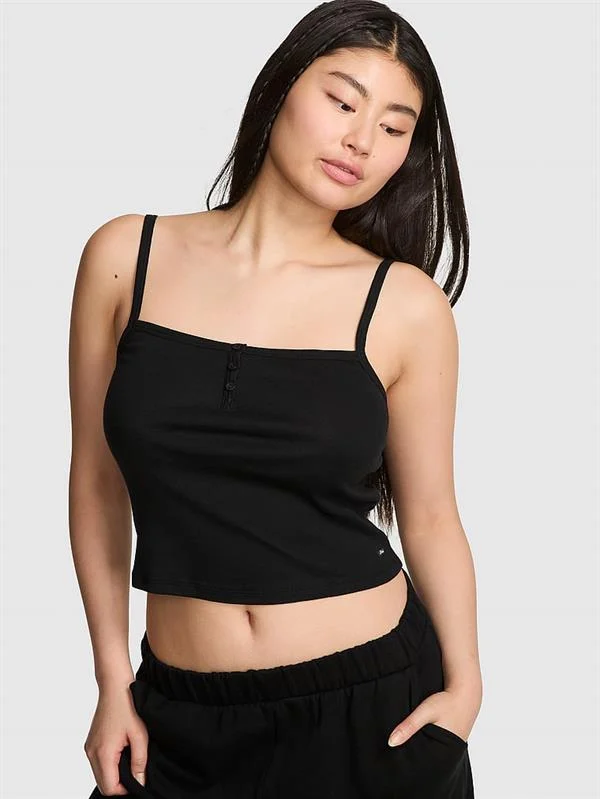Pink Pamuklu Henley Atlet ön görünüm