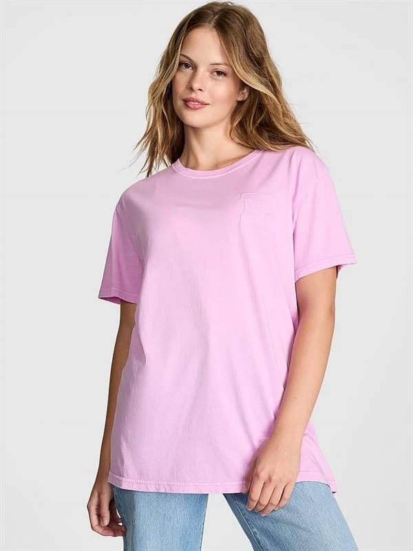 Pink Oversize Kısa Kollu Kampus Tisort ön görünüm