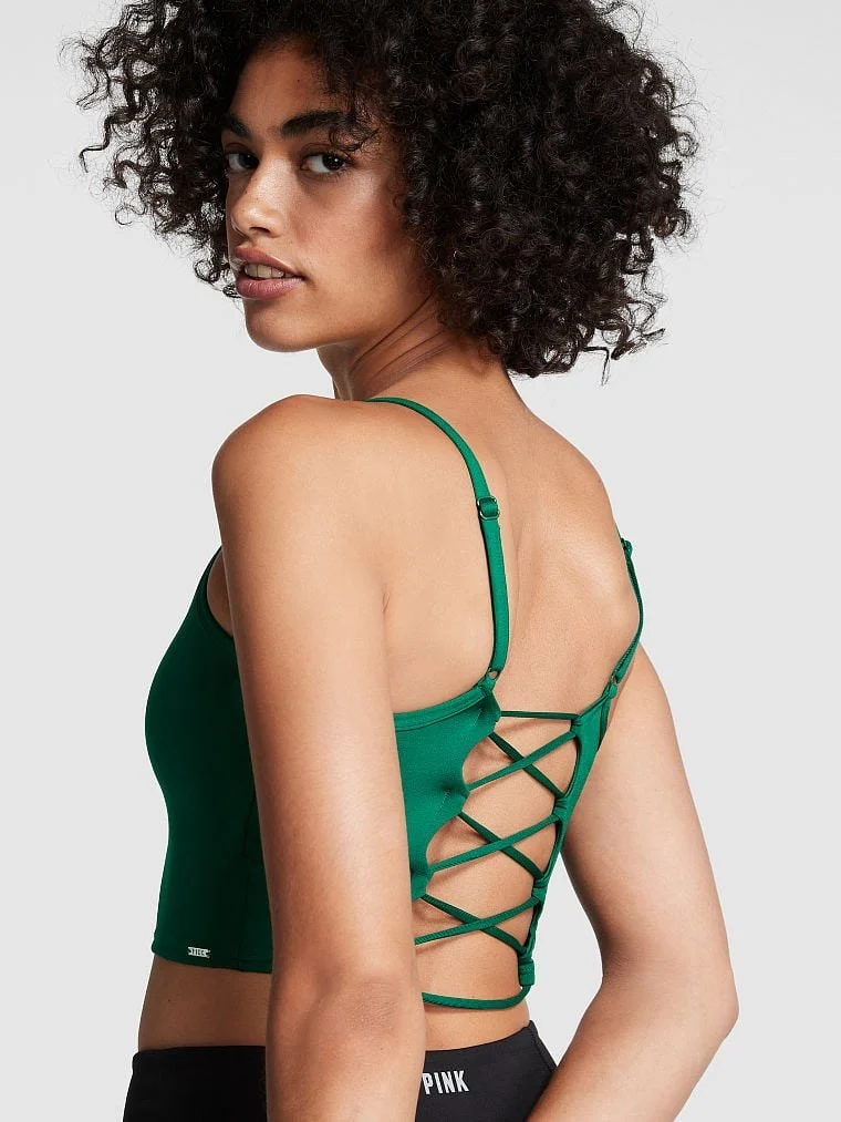 Victorias S Secret Pink Ultimate Hafif Astarli Sirti Bagcikli Sporcu Sütyeni arka görünüm