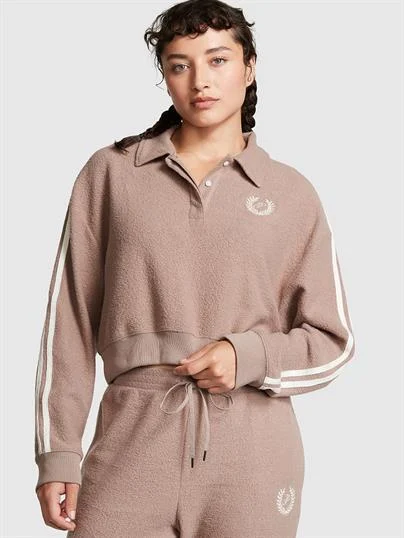 Pink Reverse Crop Polo Sweatshirt
