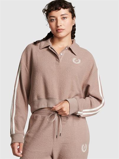Pink Reverse Crop Polo Sweatshirt