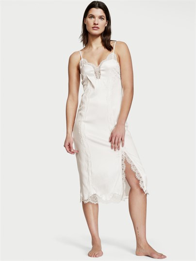 Dantel Detayli Midi Slip Elbise