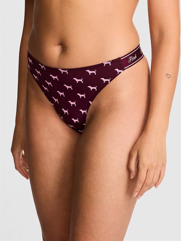 Pink Logolu Pamuklu Derin Bacak Kesim Tanga ön görünüm