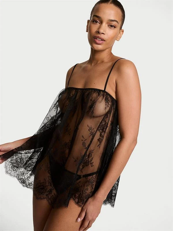 Dantelli Duz Yaka Babydoll Takimi